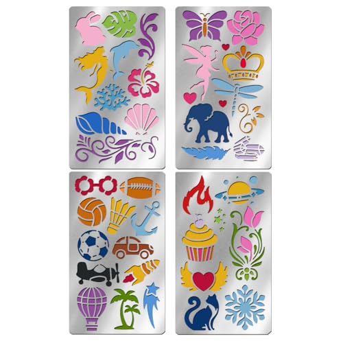 UNICRAFTALE Schablone für temporäre Tattoos, Edelstahl, verschiedene Formen, Schablonen, Tagebuch, Notizen, Malschablone für Notizbuch, Tagebuch, Scrapbook, Holzverbrennung, Gravur, 4 Stück UNICRAFTALE Schablone für temporäre Tattoos, Edelstahl, verschiedene Formen, Schablonen, Tagebuch, Notizen, Malschablone für Notizbuch, Tagebuch, Scrapbook, Holzverbrennung, Gravur, 4 Stück von UNICRAFTALE