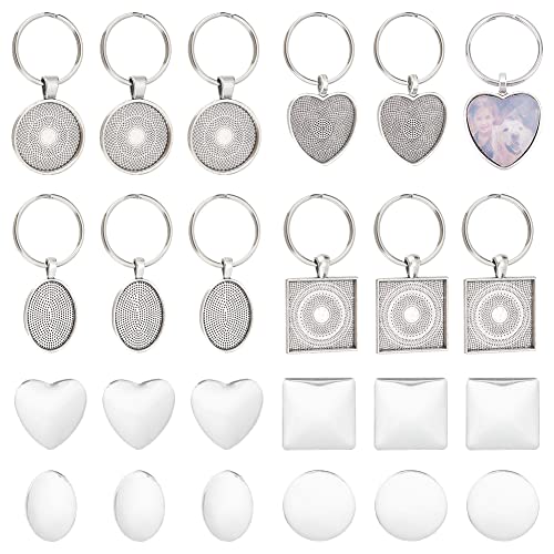 UNICRAFTALE Schlüsselanhänger in Herzform, flach, rund, oval, quadratisch, Legierung, mit 304 Edelstahl-Schlüsselringen und transparenten Glas-Cabochons, antik-silber, Schlüsselanhänger für die Schmuckherstellung, 5,5 ~ 6 cm, 12 Stück UNICRAFTALE Schlüsselanhänger in Herzform, flach, rund, oval, quadratisch, Legierung, mit 304 Edelstahl-Schlüsselringen und transparenten Glas-Cabochons, antik-silber, Schlüsselanhänger für die Schmuckherstellung, 5,5 ~ 6 cm, 12 Stück von UNICRAFTALE