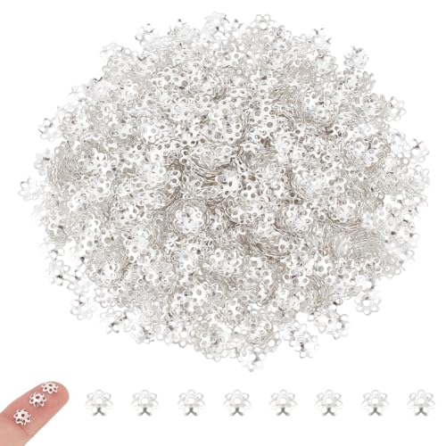UNICRAFTALE Silberfarbene Perlenkappen, filigran, lose Abstandshalter, 6 mm, Eisen-Blumen-Endkappen, Metall-Multi-Petal-Perlenkappen, Halskettenherstellung, Perlenkappen für Schmuckherstellung UNICRAFTALE Silberfarbene Perlenkappen, filigran, lose Abstandshalter, 6 mm, Eisen-Blumen-Endkappen, Metall-Multi-Petal-Perlenkappen, Halskettenherstellung, Perlenkappen für Schmuckherstellung von UNICRAFTALE