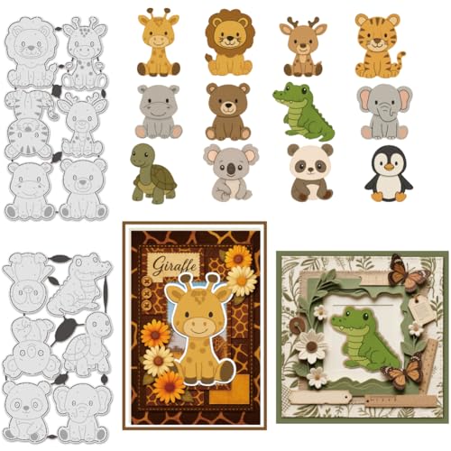 UNICRAFTALE Stanzformen zum Selbermachen, Löwen, Tiger, Stanzformen für Kartenherstellung, Zootiere, Karbonstahl, kleine Tiere, Prägepapier-Stanzschablonen für Scrapbooking, Fotoalbum, 14 Stück von UNICRAFTALE
