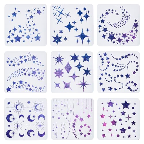 UNICRAFTALE Stern-Schablonen für Wandzeichnung, Mond, funkelnde Sterne, Schablonen für Kartenherstellung, Farbe, wiederverwendbare Malschablonen für Wände, Holzverbrennung, Kunst, Handwerk, Leinwand UNICRAFTALE Stern-Schablonen für Wandzeichnung, Mond, funkelnde Sterne, Schablonen für Kartenherstellung, Farbe, wiederverwendbare Malschablonen für Wände, Holzverbrennung, Kunst, Handwerk, Leinwand von UNICRAFTALE