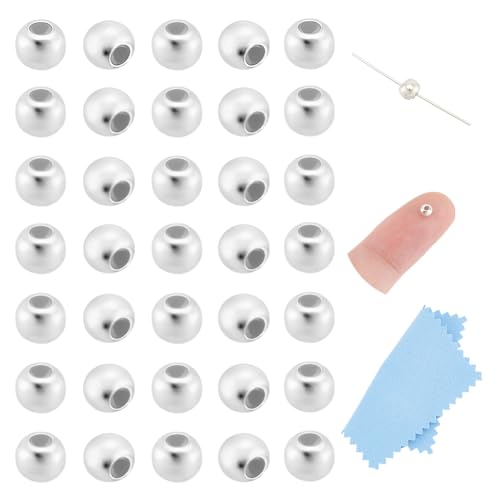 UNICRAFTALE Stopperperlen aus 925er-Sterlingsilber, 3 mm, Abstandshalter, Metallperlen, großes Loch, silberfarbene runde Perlen für selbstgemachte Halsketten, Armbänder, Schmuckherstellung, ca. 40 UNICRAFTALE Stopperperlen aus 925er-Sterlingsilber, 3 mm, Abstandshalter, Metallperlen, großes Loch, silberfarbene runde Perlen für selbstgemachte Halsketten, Armbänder, Schmuckherstellung, ca. 40 von UNICRAFTALE