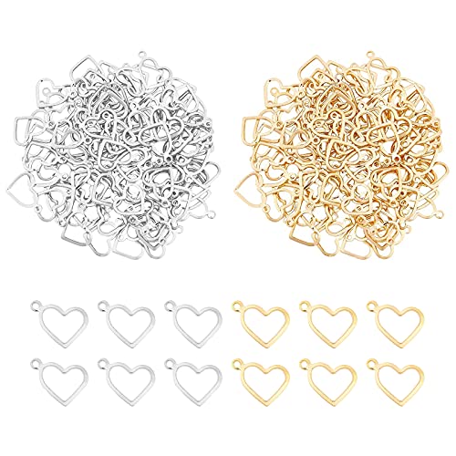 UNICRAFTALE 100 Stück Golden & Edelstahl Farbe Herz Charms Schmuckanhänger 1mm Loch Metall Charms 10 mm Lang Armband Anhänger Edelstahl Schmuck Basteln Anhänger Für Anhänger Schmuckherstellung von UNICRAFTALE