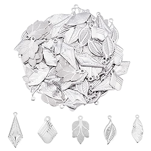 UNICRAFTALE Über 100pcs 5 Stile Raute/Blatt/Drachen Charms Edelstahl Charm Mixed Shapes Anhänger Für Halskette Armband Schmuckherstellung, Edelstahl Farbe von UNICRAFTALE