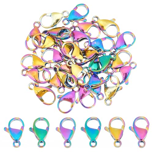 UNICRAFTALE Über 30pcs Rainbow Color 304 Edelstahl Karabinerverschluss Verschluss Haken Kettenverschluss 15x10mm Armband Verschluss Für Halsketten Schmuckherstellung von UNICRAFTALE
