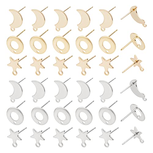 UNICRAFTALE Über 72Stk 3 Formen Ohrstecker Metall Mond Ohrstecker 304 Edelstahl Stern Ohrstecker DIY Ohrringe Metall Ohrringe Selber Machen Set Für DIY Weihnachtstag Ohrring Schmuckherstellung von UNICRAFTALE