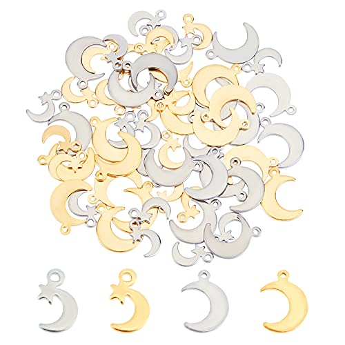 UNICRAFTALE 80pcs Moon Charms Edelstahl Moon Anhänger Hypoallergen Moon Mit Stern Charms Armband Anhänger Ohrringe Anhänger Weihnachten Mond Anhänger Für DIY Schmuckherstellung von UNICRAFTALE