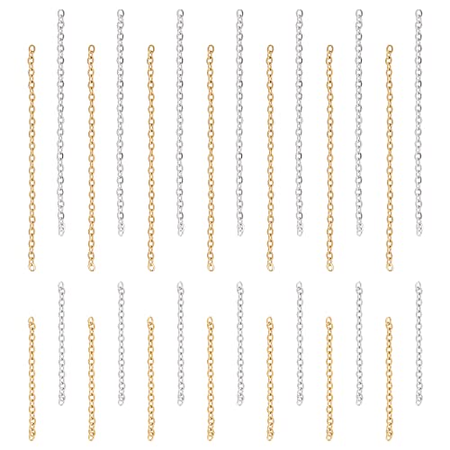 UNICRAFTALE Ungefähr 120 STK 4 Stil 304 Edelstahl Kabelketten Endkettenverlängerung Ungeschweißte Endstücke Enden Kettenverlängerung 50/25mm Lang Für Die Schmuckherstellung In Goldener Edelstahlfarbe von UNICRAFTALE