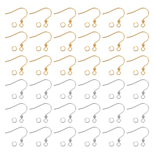 UNICRAFTALE Ungefähr 200 Stück 2 Stile 304 Edelstahl Ohrhaken DIY Ohrring Haken Mit Horizontalen Schlaufen Und 200 Stück Biegeringe Fisch Ohrhaken Ohrdraht Für Ohrringe Schmuckherstellung, Loch, 2 mm von UNICRAFTALE