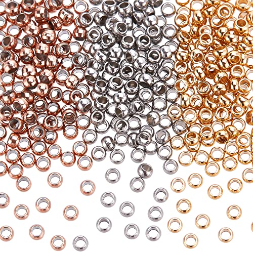 UNICRAFTALE Ungefähr 360 Stück 3 Farben Rondelle Abstandsperlen 304 Edelstahl Quetschperlen 1.5 mm Kleine Loch Perlen Metall Perlen Zwischenperlen Für Halsketten Armbänder Machen von UNICRAFTALE