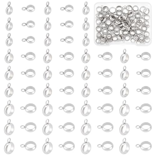 UNICRAFTALE ca. 90 Stück 3 Größen Ring Hanger Links Column Bail Beads Edelstahl Hanger Links 4/5 / 6mm Innendurchmesser Anhänger Bail Hanger Links für die Herstellung von baumelndem Schmuck von UNICRAFTALE