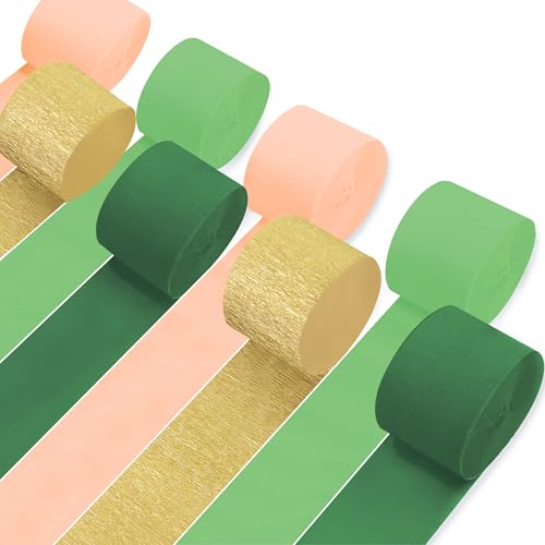 8 Rollen Krepppapier-Luftschlangen, grün, gold und pfirsichrosa, Party-Dekorationen für Hochzeit, Brautparty, Babyparty, Geburtstag, Weihnachtsfeier von UNIIDECO