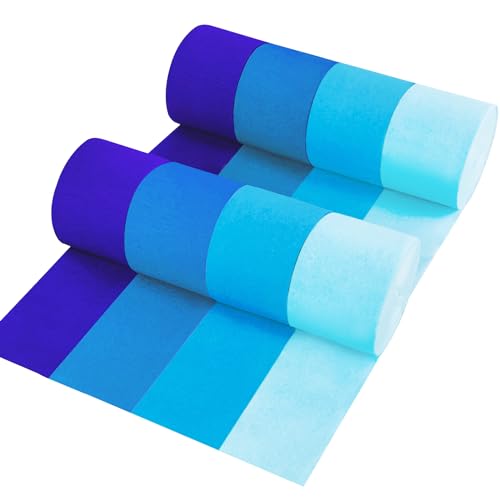 8 Rollen in 4 Farben Farbverlauf blau Party Krepppapier Luftschlangen, 8 Stück 25 m Streamets Party Dekorationen, Partyzubehör für Hochzeit, Geburtstag, Babyparty, Geschlecht, Offenbarung, von UNIIDECO