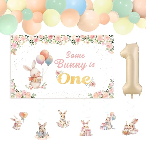 "Some Bunny is One" Oster-Geburtstags-Dekorationsset, 142-teiliges Partyzubehör mit Hintergrund, hängende Wirbel, Deckendekoration und Luftballons für Mädchen, Geburtstag, Babyparty, "Some Bunny is One" Oster-Geburtstags-Dekorationsset, 142-teiliges Partyzubehör mit Hintergrund, hängende Wirbel, Deckendekoration und Luftballons für Mädchen, Geburtstag, Babyparty, von UNIIDECO