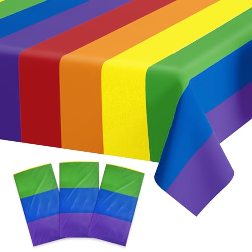 UNIIDECO Pride Regenbogen-Tischdecke, 137 x 274 cm, Einweg-Tischdecke, rechteckig, Tischdecke für Regenbogen-Geburtstagsdekorationen, Babyparty, Gay-Pride-Monatsparty, 3 Stück von UNIIDECO