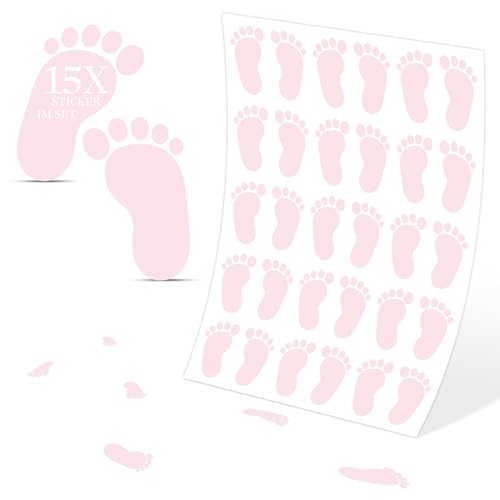 Babyfüße Deko Sticker Set, 15 Stück, Aufkleber ca. 8x5 cm in Rosa, Fußabdruck Wandsticker, Bodenetiketten für Baby-Partys, Kinderzimmer, Baby Shower Dekoration, Selbstklebend und Wiederverwendbar Babyfüße Deko Sticker Set, 15 Stück, Aufkleber ca. 8x5 cm in Rosa, Fußabdruck Wandsticker, Bodenetiketten für Baby-Partys, Kinderzimmer, Baby Shower Dekoration, Selbstklebend und Wiederverwendbar von UNIK Nordic