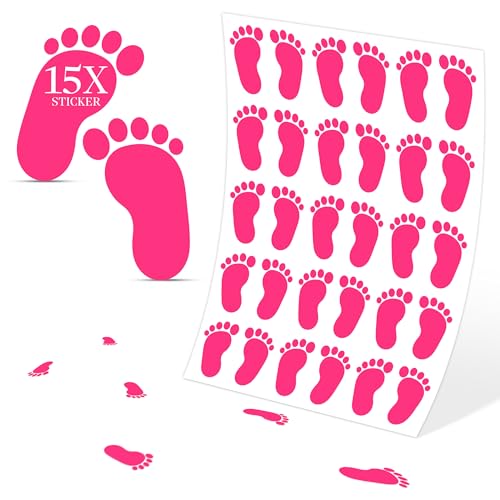 Babyfüße Deko Sticker Set, 15 Stück, Aufkleber ca. 8x5 cm in Pink, Fußabdruck Wandsticker, Bodenetiketten für Baby-Partys, Kinderzimmer, Baby Shower Dekoration, Selbstklebend und Wiederverwendbar von UNIK Nordic
