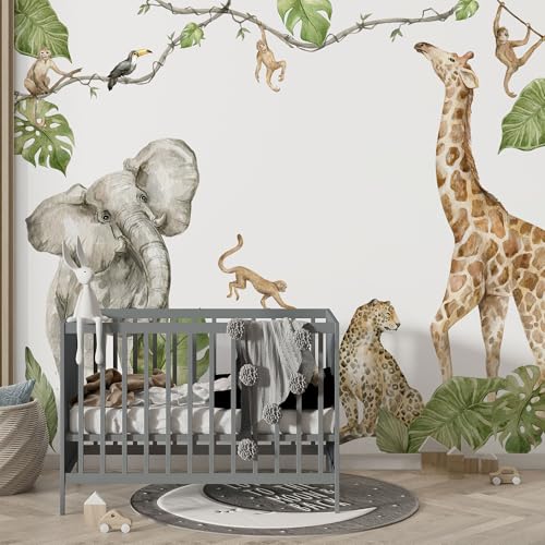 Unik Nordic Wandsticker Safari Aquarell Motiv C, XL - 75 x 130 cm, Aufkleber für die Wand, Wandtattoo rückstandslos entfernbar, Wanddekoration für Kinderzimmer und Babyzimmer, Wandaufkleber Tiere von UNIK Nordic