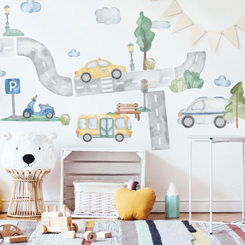 Unik Nordic Wandtattoo Kinderzimmer Fahrzeuge Aquarell – 50 x 43 cm B/L - Kinderzimmer Deko: Taxi, Bus, Roller & Straßenelemente – Abziehbare & Wiederverwendbare Sticker für Jungen & Mädchen Unik Nordic Wandtattoo Kinderzimmer Fahrzeuge Aquarell – 50 x 43 cm B/L - Kinderzimmer Deko: Taxi, Bus, Roller & Straßenelemente – Abziehbare & Wiederverwendbare Sticker für Jungen & Mädchen von UNIK Nordic