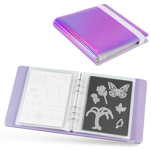 UNIMEIX Magnetische Blätter zur Aufbewahrung von Stanzformen mit 1 Binderabdeckung, Stempel- und Stanz-Aufbewahrungstaschen, gestanzte Aufbewahrung für Kartenherstellung (0,8 mm Dicke, Violett), 12 von UNIMEIX