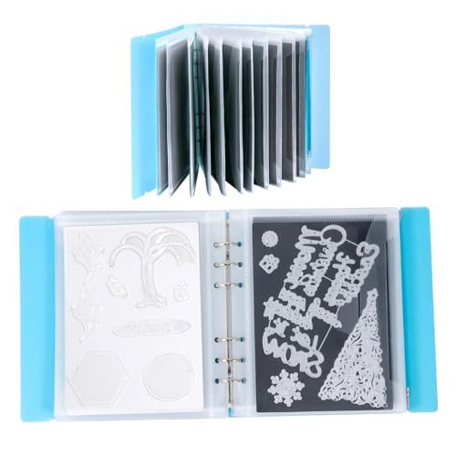 UNIMEIX Magnetische Blätter zur Aufbewahrung von Stanzformen mit 1 Binderabdeckung, 2-in-1-Aufbewahrungsstempel und Stanz-Aufbewahrungstaschen, gestanzte Aufbewahrungszubehör (0,8 mm dick, blau), 12 von UNIMEIX