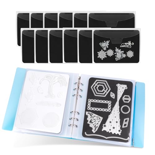 UNIMEIX Magnetische Blätter zur Aufbewahrung von Stanzformen mit blauem Einband und 12 Siegelbeuteln, Stempel- und Stanz-Aufbewahrungstaschen, gestanzte Aufbewahrung für Kartenherstellung (0,8 mm von UNIMEIX