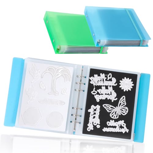 UNIMEIX Magnetische Blätter zur Aufbewahrung von Stanzformen mit blauen und grünen Binderhüllen, Stempel- und Stanztaschen, gestanzte Aufbewahrung für Kartenherstellung (0,8 mm Dicke), 24 Stück von UNIMEIX