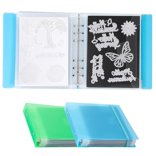 UNIMEIX Magnetische Blätter zur Aufbewahrung von Stanzformen mit blauen und grünen Binderhüllen, Stempel- und Stanztaschen, gestanzte Aufbewahrung für Kartenherstellung (0,8 mm Dicke), 24 Stück von UNIMEIX