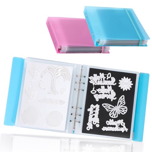 UNIMEIX Magnetische Blätter zur Aufbewahrung von Stanzformen mit blauen und rosa Binderhüllen, Stempel- und Stanztaschen, gestanzte Aufbewahrung für Kartenherstellung (0,8 mm Dicke), 24 Stück von UNIMEIX