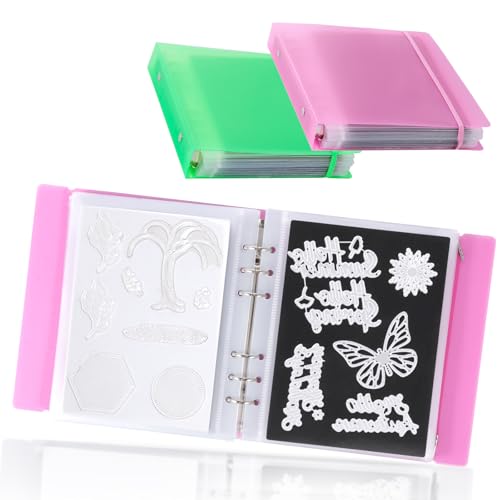 UNIMEIX Magnetische Blätter zur Aufbewahrung von Stanzformen mit rosa und grünen Binderhüllen, Stempel- und Stanztaschen, gestanzte Aufbewahrung für Kartenherstellung (0,8 mm Dicke), 24 Stück von UNIMEIX