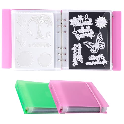 UNIMEIX Magnetische Blätter zur Aufbewahrung von Stanzformen mit rosa und grünen Binderhüllen, Stempel- und Stanztaschen, gestanzte Aufbewahrung für Kartenherstellung (0,8 mm Dicke), 24 Stück von UNIMEIX