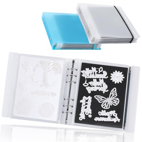 UNIMEIX Magnetische Blätter zur Aufbewahrung von Stanzformen mit transparenten und blauen Binderabdeckungen, Stempel- und Stanztaschen, gestanzte Aufbewahrung für Kartenherstellung (0,8 mm Dicke), 24 von UNIMEIX