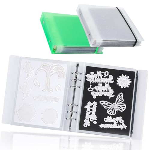 UNIMEIX Magnetische Blätter zur Aufbewahrung von Stanzformen mit transparenten und grünen Binderabdeckungen, Stempel- und Stanztaschen, gestanzte Aufbewahrung für Kartenherstellung (0,8 mm Dicke), 24 von UNIMEIX
