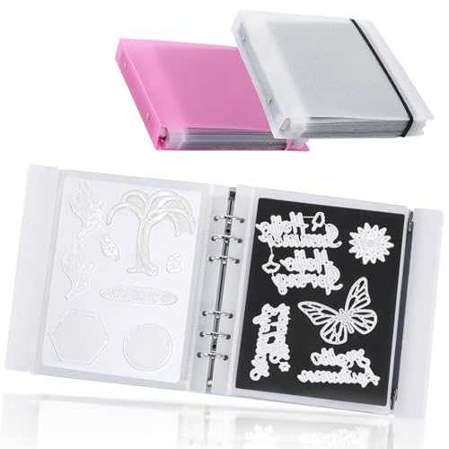 UNIMEIX Magnetische Blätter zur Aufbewahrung von Stanzformen mit transparenten und rosa Binderhüllen, Stempel- und Stanztaschen, gestanzte Aufbewahrung für Kartenherstellung (0,8 mm Dicke), 24 Stück von UNIMEIX