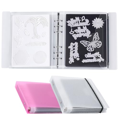 UNIMEIX Magnetische Blätter zur Aufbewahrung von Stanzformen mit transparenten und rosa Binderhüllen, Stempel- und Stanztaschen, gestanzte Aufbewahrung für Kartenherstellung (0,8 mm Dicke), 24 Stück von UNIMEIX