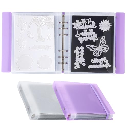 UNIMEIX Magnetische Blätter zur Aufbewahrung von Stanzformen mit transparenten und violetten Binderhüllen, Stempel- und Stanztaschen, gestanzte Aufbewahrung für Kartenherstellung (0,8 mm Dicke), 24 von UNIMEIX