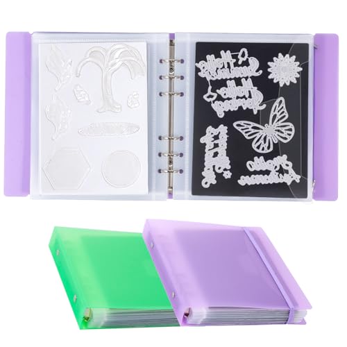UNIMEIX Magnetische Blätter zur Aufbewahrung von Stanzformen mit violetten und grünen Binderhüllen, Stempel- und Stanztaschen, gestanzte Aufbewahrung für Kartenherstellung (0,8 mm Dicke), 24 Stück von UNIMEIX