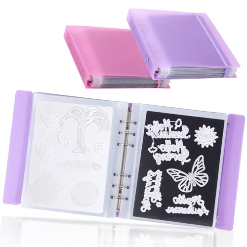 UNIMEIX Magnetische Blätter zur Aufbewahrung von Stanzformen mit violetten und rosa Binderhüllen, Stempel- und Stanztaschen, gestanzte Aufbewahrung für Kartenherstellung (0,8 mm Dicke), 24 Stück von UNIMEIX