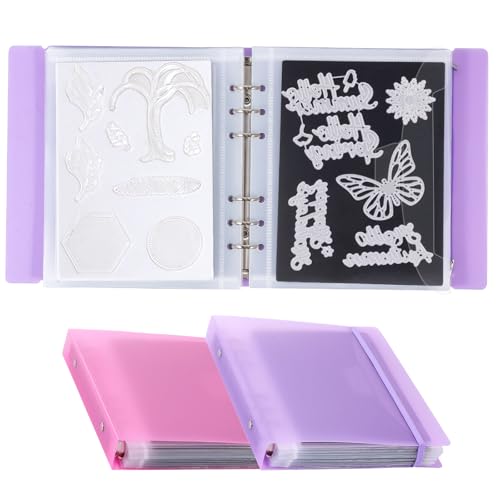 UNIMEIX Magnetische Blätter zur Aufbewahrung von Stanzformen mit violetten und pinken Binderhüllen, 2-in-1-Stempel- und Stanz-Aufbewahrungstaschen für Kartenherstellung (0,8 mm Dicke), 24 Stück von UNIMEIX