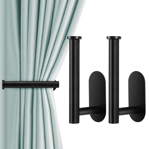 2 Stück Vorhang Raffhalter Ohne Bohren, Selbstklebende Gardinenhalter Vorhanghalter, Gardinenraffer aus Metall, Gardinen Raffhalter, Raffhalter für Gardinen Home Büro Gardinen Deko (Schwarz) von UNINGYI