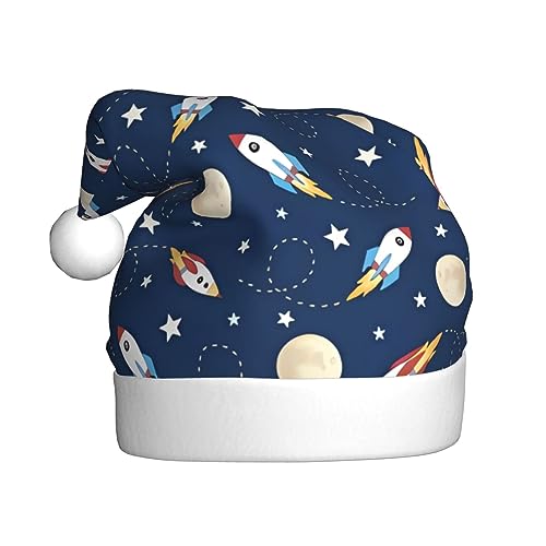 Weihnachtsmütze, Motiv: Rakete im Weltraum, Plüsch, Unisex, Weihnachtsmütze für Weihnachten, Neujahr, festliche Feiertagsparty von UNIOND