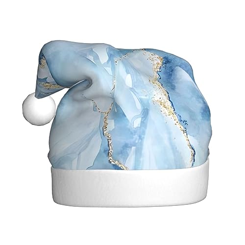 Weihnachtsmütze, weiß-blauer Marmor-Druck, Plüsch-Weihnachtsmütze, Unisex, Weihnachtsmütze für Weihnachten, Neujahr, festliche Feiertagsparty von UNIOND
