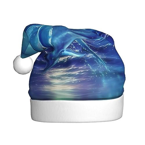 Weihnachtsmütze mit blauem Ozean, Delfin-Druck, Plüsch-Weihnachtsmütze, Unisex, Weihnachtsmütze für Weihnachten, Neujahr, festliche Feiertagsparty von UNIOND