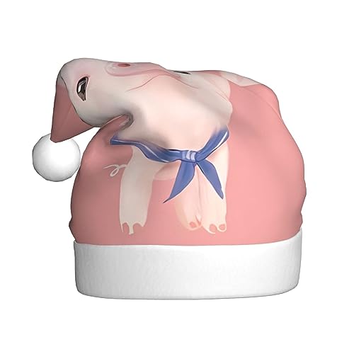 Weihnachtsmütze mit rosa Schweine-Druck, Plüsch, Unisex, Weihnachtsmütze für Weihnachten, Neujahr, festliche Feiertagsparty von UNIOND