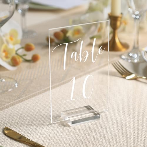 UNIQOOO Acryl-Hochzeitstischnummern 1–10 mit Ständer, 10.2x15.2 cm, bedruckte Kalligraphie, transparente Tischnummernschilder und Halterungen, perfekt für Hochzeitsempfang, Veranstaltung, Party von UNIQOOO