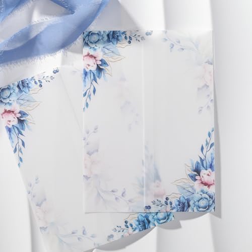UNIQOOO Dutsy Blue Flower Pergamentumhüllen für 12,7 x 17,8 cm Einladungen, 115 g/m², elegantes, vorgefaltetes Pergamentpapier, für blaue und weiße Themen, Hochzeiten und Veranstaltungen, 50 Stück UNIQOOO Dutsy Blue Flower Pergamentumhüllen für 12,7 x 17,8 cm Einladungen, 115 g/m², elegantes, vorgefaltetes Pergamentpapier, für blaue und weiße Themen, Hochzeiten und Veranstaltungen, 50 Stück von UNIQOOO