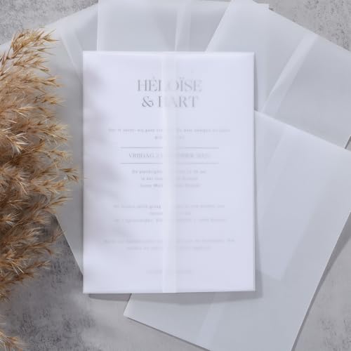 UNIQOOO Pergamentumhüllen für 12,7 x 17,8 cm Einladungen, elegantes, vorgefaltetes Pergamentpapier, 115 g/m², mattierter Pergamentumumschlag, 70 Stück von UNIQOOO