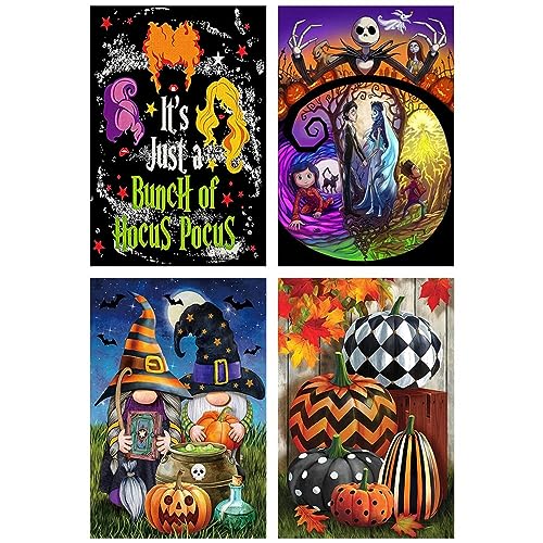 4 Stück DIY Diamond Painting Erwachsene Zwerge, Halloween Horror Diamant Painting Hexe Kürbisse,Jack Skellington Full Drill Strass Stickerei Kreuzstich Set für Home Wall Decor Décor （30 x 40cm） von UNIQUORS