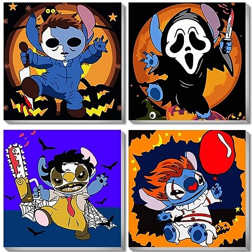 4 Stück Malen Nach Zahlen Kinder mit Rahmen Stitch, Halloween Paint by Numbers Erwachsene, Clown Leinwand Gemälde Set für Anfänger, Ghostface, gerahmte Leinwand Horror Michael Myers, 20 x 20 cm 4 Stück Malen Nach Zahlen Kinder mit Rahmen Stitch, Halloween Paint by Numbers Erwachsene, Clown Leinwand Gemälde Set für Anfänger, Ghostface, gerahmte Leinwand Horror Michael Myers, 20 x 20 cm von UNIQUORS