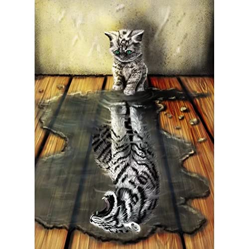 UNIQUORS 5D Diamond Painting Full Set DIY Diamant Bilder Kinder Stickerei Kit Kreuzstich Bilder für Home Wall Décor (Katze und Tiger, 30x40 cm) von UNIQUORS